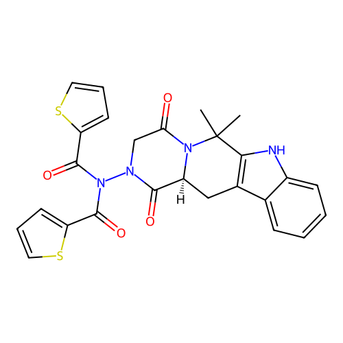 (S)-N-(6,6-dimethyl-1,4-dioxo-3,4,12,12a-tetrahydropyrazino[1',2':1,6]pyrido[3,4-b]indol-2(1H,6H,7H)-yl)-N-(thiophene-2-carbonyl)thiophene-2-carboxamide structure
