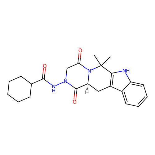 (S)-N-(6,6-dimethyl-1,4-dioxo-3,4,12,12a-tetrahydropyrazino[1',2':1,6]pyrido[3,4-b]indol-2(1H,6H,7H)-yl)cyclohexanecarboxamide structure