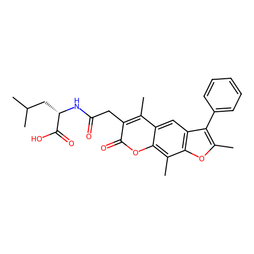 (S)-4-methyl-2-(2-(2,5,9-trimethyl-7-oxo-3-phenyl-7H-furo[3,2-g]chromen-6-yl)acetamido)pentanoic acid structure