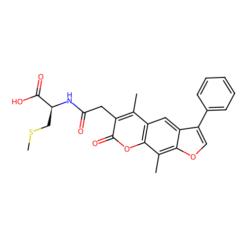 N-[(5,9-dimethyl-7-oxo-3-phenyl-7H-furo[3,2-g]chromen-6-yl)acetyl]-S-methyl-L-cysteine structure