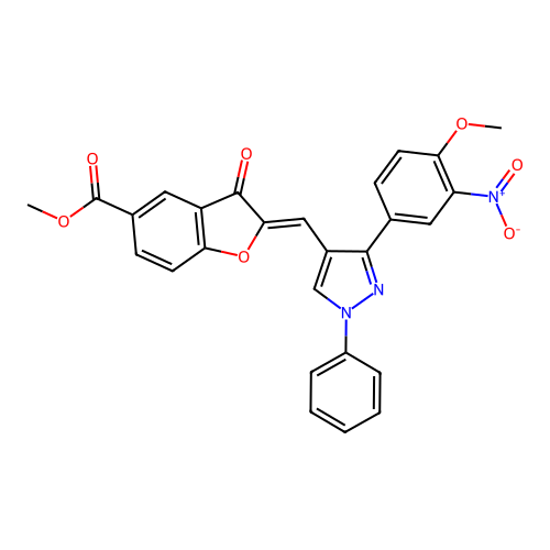 (Z)-methyl 2-((3-(4-methoxy-3-nitrophenyl)-1-phenyl-1H-pyrazol-4-yl)methylene)-3-oxo-2,3-dihydrobenzofuran-5-carboxylate structure