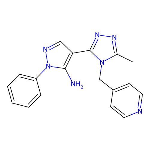 4-[5-methyl-4-(4-pyridinylmethyl)-4H-1,2,4-triazol-3-yl]-1-phenyl-1H-pyrazol-5-amine structure