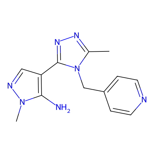 1-methyl-4-[5-methyl-4-(4-pyridinylmethyl)-4H-1,2,4-triazol-3-yl]-1H-pyrazol-5-amine structure