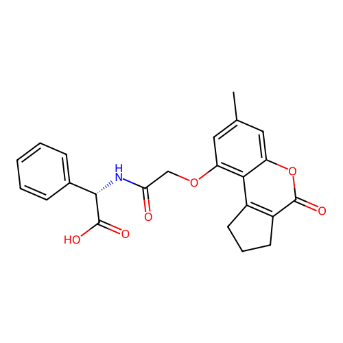 (S)-2-(2-((7-methyl-4-oxo-1,2,3,4-tetrahydrocyclopenta[c]chromen-9-yl)oxy)acetamido)-2-phenylacetic acid structure