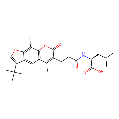 (S)-2-(3-(3-(tert-butyl)-5,9-dimethyl-7-oxo-7H-furo[3,2-g]chromen-6-yl)propanamido)-4-methylpentanoic acid structure