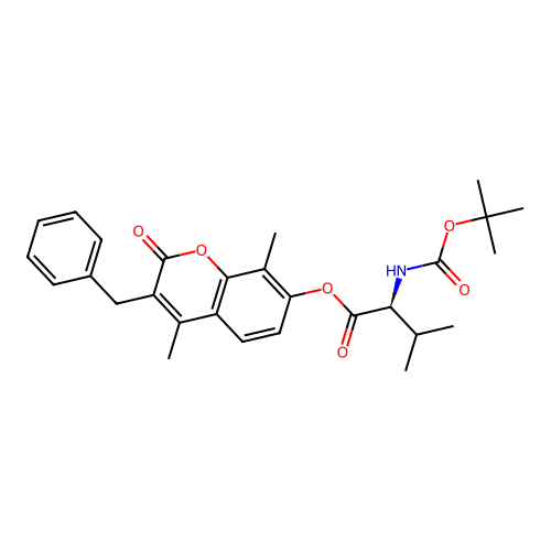 (S)-3-benzyl-4,8-dimethyl-2-oxo-2H-chromen-7-yl 2-((tert-butoxycarbonyl)amino)-3-methylbutanoate structure