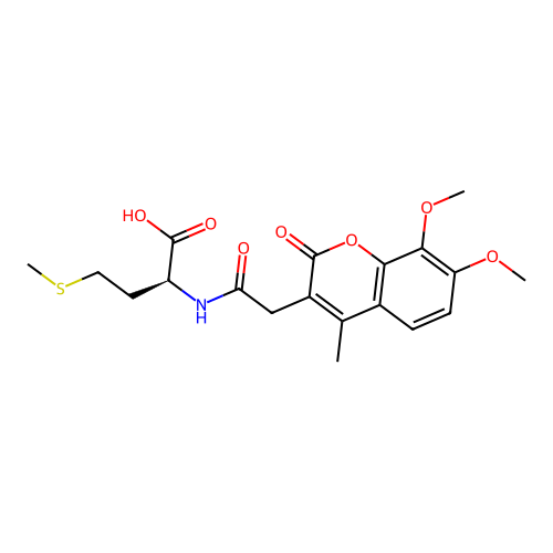 N-[(7,8-dimethoxy-4-methyl-2-oxo-2H-chromen-3-yl)acetyl]-L-methionine structure