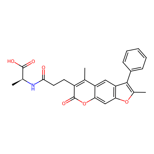 (S)-2-(3-(2,5-dimethyl-7-oxo-3-phenyl-7H-furo[3,2-g]chromen-6-yl)propanamido)propanoic acid structure