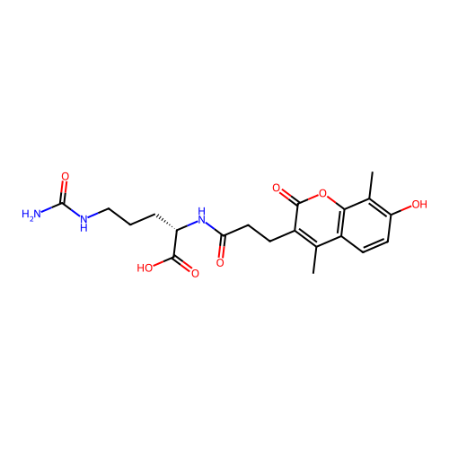 (S)-2-(3-(7-hydroxy-4,8-dimethyl-2-oxo-2H-chromen-3-yl)propanamido)-5-ureidopentanoic acid structure