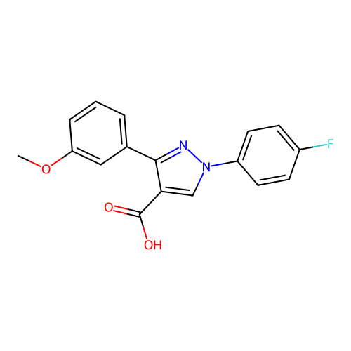 1-(4-fluorophenyl)-3-(3-methoxyphenyl)-1H-pyrazole-4-carboxylic acid structure