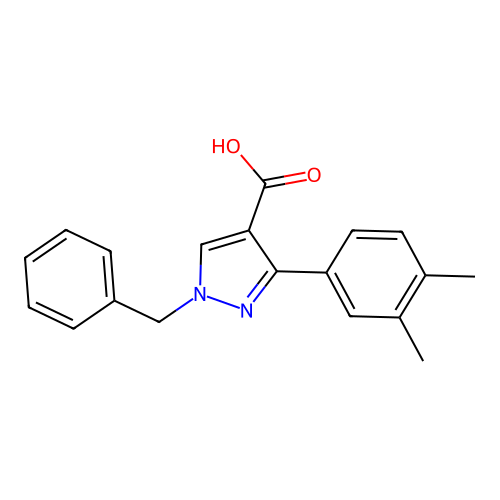 1-benzyl-3-(3,4-dimethylphenyl)-1H-pyrazole-4-carboxylic acid structure