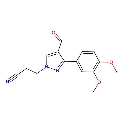 3-[3-(3,4-dimethoxyphenyl)-4-formyl-1H-pyrazol-1-yl]propanenitrile structure