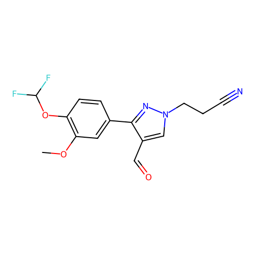 3-{3-[4-(difluoromethoxy)-3-methoxyphenyl]-4-formyl-1H-pyrazol-1-yl}propanenitrile structure