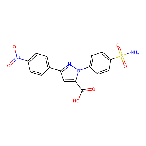 3-(4-nitrophenyl)-1-(4-sulfamoylphenyl)-1H-pyrazole-5-carboxylic acid structure