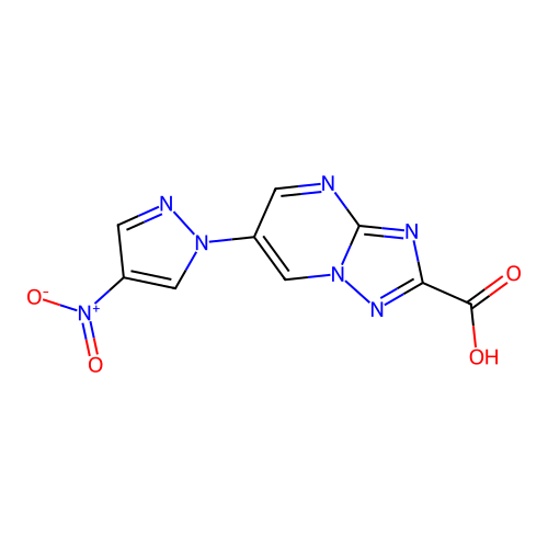 6-(4-nitro-1H-pyrazol-1-yl)[1,2,4]triazolo[1,5-a]pyrimidine-2-carboxylic acid structure