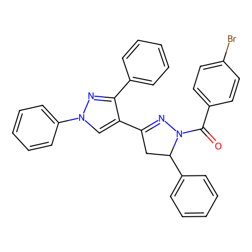 (4-bromophenyl)(1',3',5-triphenyl-4,5-dihydro-1H,1'H-[3,4'-bipyrazol]-1-yl)methanone structure