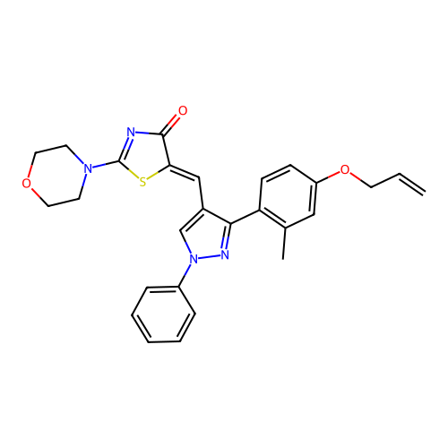 (Z)-5-((3-(4-(allyloxy)-2-methylphenyl)-1-phenyl-1H-pyrazol-4-yl)methylene)-2-morpholinothiazol-4(5H)-one structure