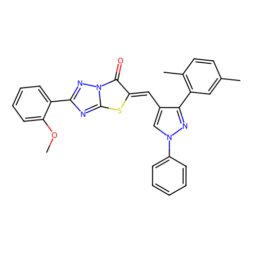 (5Z)-5-{[3-(2,5-dimethylphenyl)-1-phenyl-1H-pyrazol-4-yl]methylidene}-2-(2-methoxyphenyl)[1,3]thiazolo[3,2-b][1,2,4]triazol-6(5H)-one structure