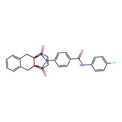 4-(16,18-dioxo-17-azapentacyclo[6.6.5.0~2,7~.0~9,14~.0~15,19~]nonadeca-2,4,6,9,11,13-hexaen-17-yl)-N-(4-fluorophenyl)benzamide (non-preferred name) structure
