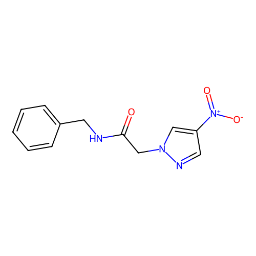 N-benzyl-2-(4-nitropyrazol-1-yl)acetamide structure