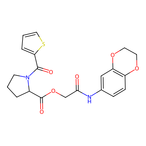 2-((2,3-Dihydrobenzo[b][1,4]dioxin-6-yl)amino)-2-oxoethyl (thiophene-2-carbonyl)prolinate structure