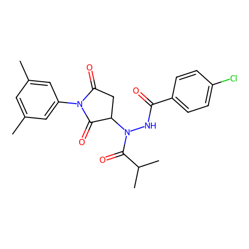 4-chloro-N'-[1-(3,5-dimethylphenyl)-2,5-dioxopyrrolidin-3-yl]-N'-(2-methylpropanoyl)benzohydrazide structure