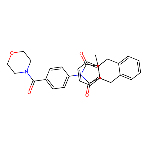 15-methyl-17-[4-(morpholin-4-ylcarbonyl)phenyl]-17-azapentacyclo[6.6.5.0~2,7~.0~9,14~.0~15,19~]nonadeca-2,4,6,9,11,13-hexaene-16,18-dione (non-preferred name) structure