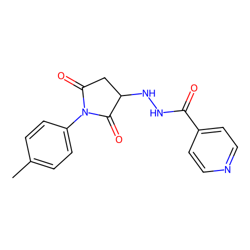 N'-[1-(4-methylphenyl)-2,5-dioxopyrrolidin-3-yl]pyridine-4-carbohydrazide structure