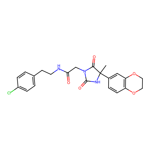 N-[2-(4-Chlorophenyl)ethyl]-4-(2,3-dihydro-1,4-benzodioxin-6-yl)-4-methyl-2,5-dioxo-1-imidazolidineacetamide structure