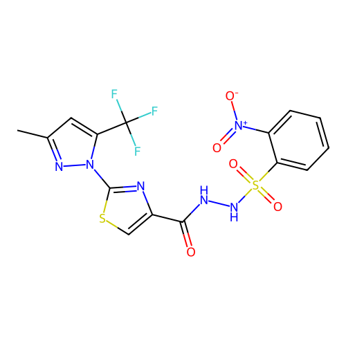N'-({2-[3-methyl-5-(trifluoromethyl)-1H-pyrazol-1-yl]-1,3-thiazol-4-yl}carbonyl)-2-nitrobenzenesulfonohydrazide structure