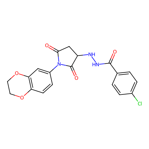 4-chloro-N'-[1-(2,3-dihydro-1,4-benzodioxin-6-yl)-2,5-dioxopyrrolidin-3-yl]benzohydrazide structure