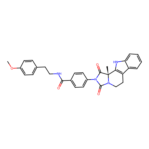(S)-N-(4-methoxyphenethyl)-4-(11b-methyl-1,3-dioxo-5,6-dihydro-1H-imidazo[1',5':1,2]pyrido[3,4-b]indol-2(3H,11H,11bH)-yl)benzamide structure