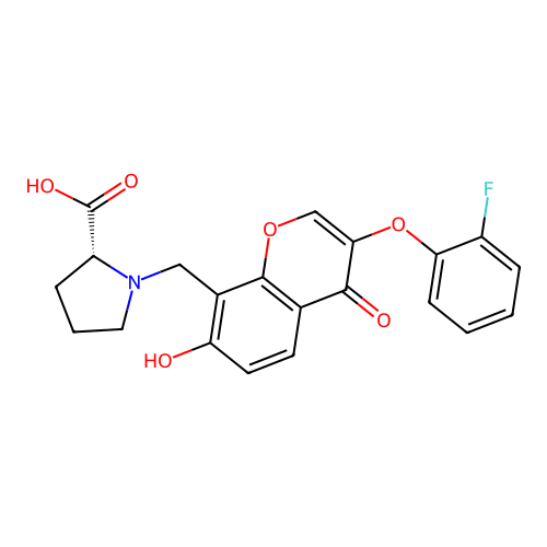 1-{[3-(2-fluorophenoxy)-7-hydroxy-4-oxo-4H-chromen-8-yl]methyl}-D-proline structure