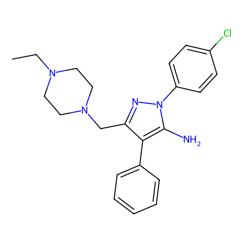 1-(4-Chlorophenyl)-3-((4-ethylpiperazin-1-yl)methyl)-4-phenyl-1H-pyrazol-5-amine structure