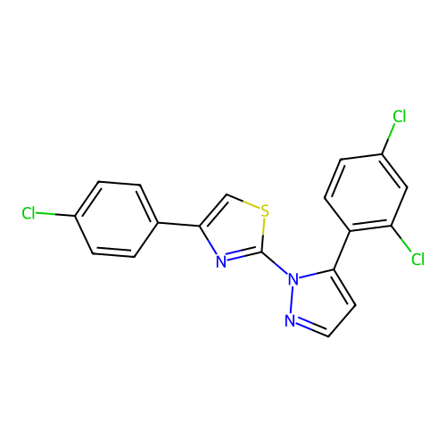 4-(4-chlorophenyl)-2-[5-(2,4-dichlorophenyl)-1H-pyrazol-1-yl]-1,3-thiazole structure