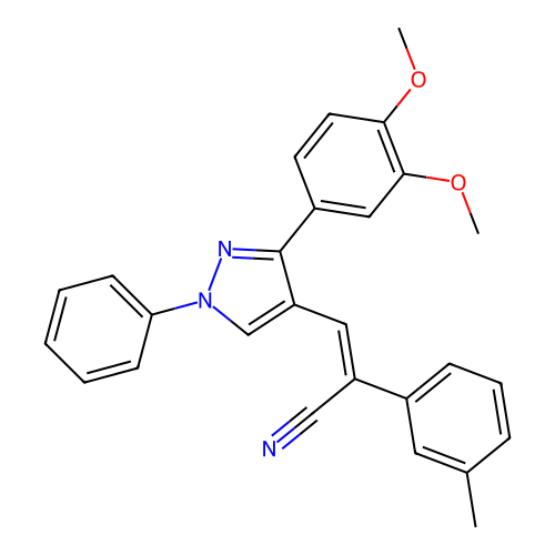 3-[3-(3,4-dimethoxyphenyl)-1-phenylpyrazol-4-yl]-2-(3-methylphenyl)prop-2-enenitrile structure