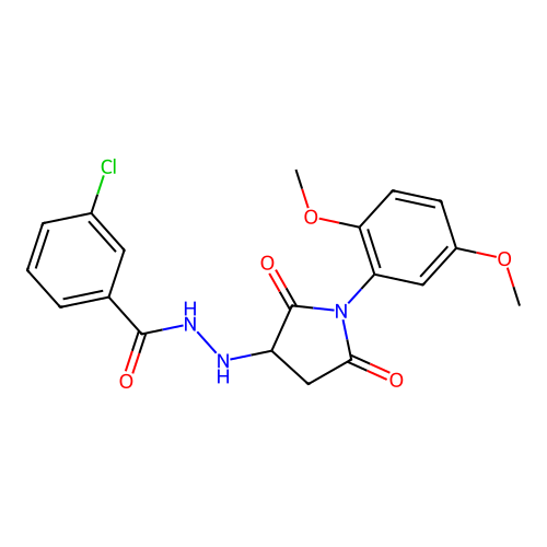 3-chloro-N'-[1-(2,5-dimethoxyphenyl)-2,5-dioxopyrrolidin-3-yl]benzohydrazide structure