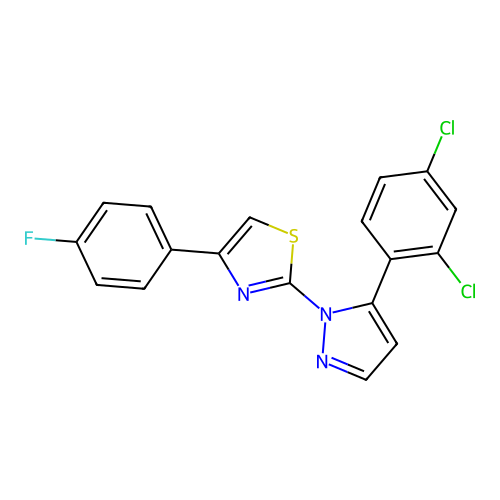 2-[5-(2,4-dichlorophenyl)-1H-pyrazol-1-yl]-4-(4-fluorophenyl)-1,3-thiazole structure