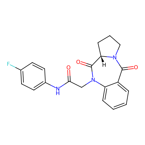 (S)-2-(5,11-dioxo-2,3,11,11a-tetrahydro-1H-benzo[e]pyrrolo[1,2-a][1,4]diazepin-10(5H)-yl)-N-(4-fluorophenyl)acetamide structure