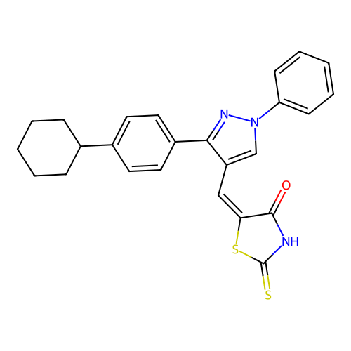 5-[[3-(4-cyclohexylphenyl)-1-phenylpyrazol-4-yl]methylidene]-2-sulfanylidene-1,3-thiazolidin-4-one structure
