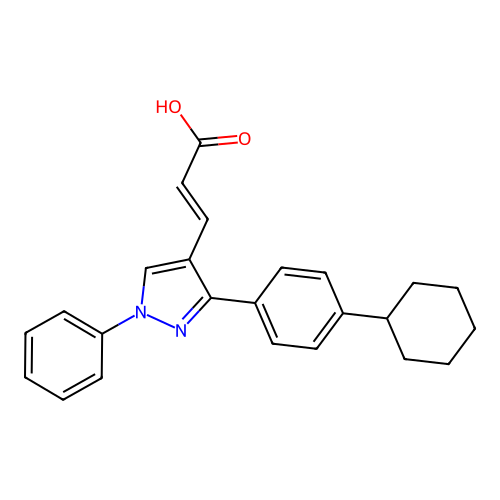 (E)-3-[3-(4-cyclohexylphenyl)-1-phenyl-1H-pyrazol-4-yl]-2-propenoic acid structure