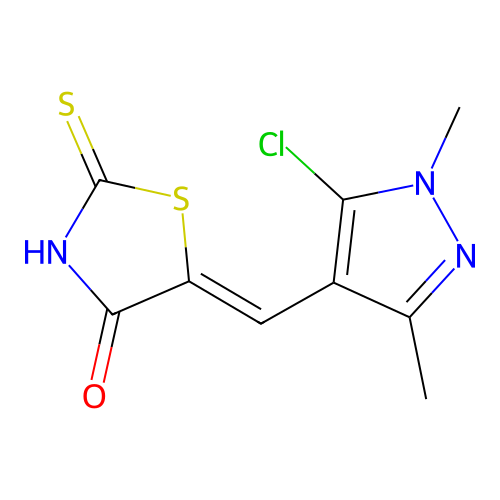 5-[(5-chloro-1,3-dimethylpyrazol-4-yl)methylidene]-2-sulfanylidene-1,3-thiazolidin-4-one structure