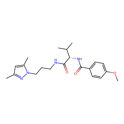N-[(2S)-1-[3-(3,5-dimethylpyrazol-1-yl)propylamino]-3-methyl-1-oxobutan-2-yl]-4-methoxybenzamide structure