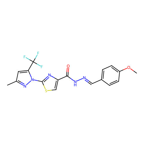 N'-[(E)-(4-methoxyphenyl)methylidene]-2-[3-methyl-5-(trifluoromethyl)-1H-pyrazol-1-yl]-1,3-thiazole-4-carbohydrazide structure