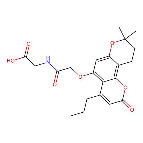 2-(2-((8,8-dimethyl-2-oxo-4-propyl-2,8,9,10-tetrahydropyrano[2,3-f]chromen-5-yl)oxy)acetamido)acetic acid structure