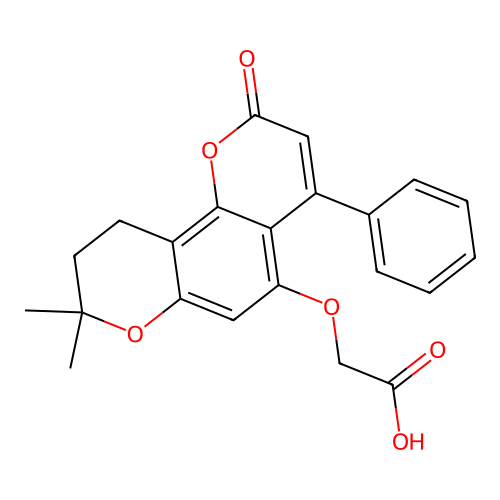[(8,8-dimethyl-2-oxo-4-phenyl-9,10-dihydro-2H,8H-pyrano[2,3-f]chromen-5-yl)oxy]acetic acid structure