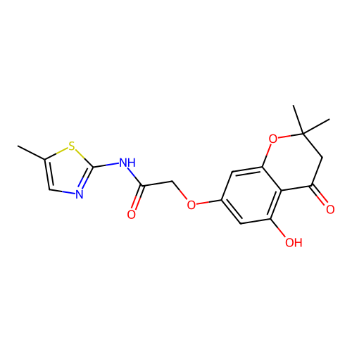 2-((5-hydroxy-2,2-dimethyl-4-oxochroman-7-yl)oxy)-N-(5-methylthiazol-2-yl)acetamide structure