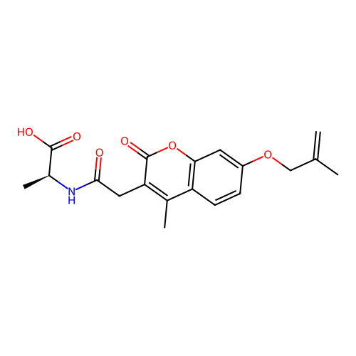 (S)-2-(2-(4-methyl-7-((2-methylallyl)oxy)-2-oxo-2H-chromen-3-yl)acetamido)propanoic acid structure