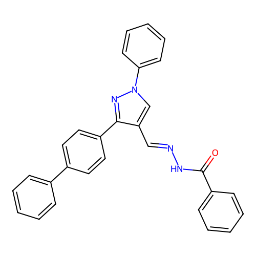 N-[[1-phenyl-3-(4-phenylphenyl)pyrazol-4-yl]methylideneamino]benzamide structure