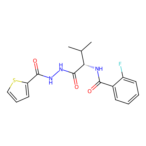 2-fluoro-N-[(2S)-3-methyl-1-oxo-1-[2-(thiophene-2-carbonyl)hydrazinyl]butan-2-yl]benzamide structure
